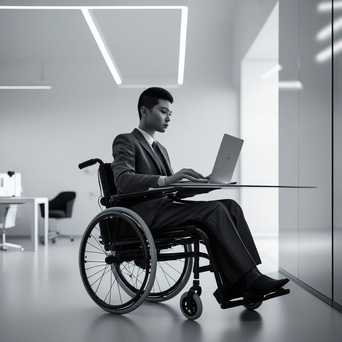 Persona en silla de ruedas trabajando en oficina